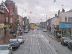 
Tramline on a wet day at Fleetwood, Blackpool Tramways, October 2009